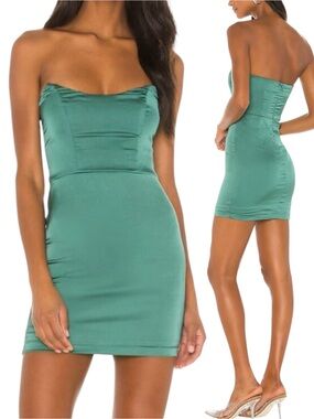Superdown Zarah Green Satin Mini Strapless Dress MEDIUM - NWT